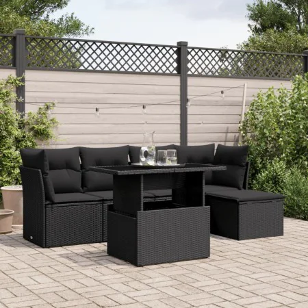 6-teilige Gartensofagarnitur und schwarze synthetische Rattankissen von vidaXL, Gartensets - Ref: Foro24-3266545, Preis: 402,...