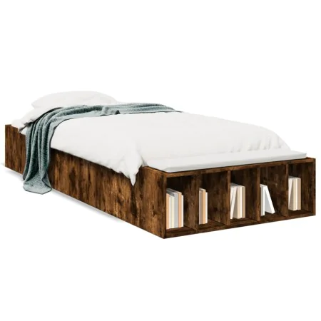 Smoked oak engineered wood bed frame 90x190 cm by vidaXL, Beds and slatted bases - Ref: Foro24-3280619, Price: 109,46 €, Disc...