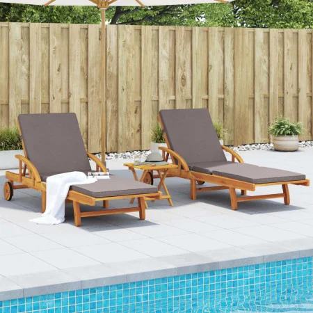 Sun loungers with cushions 2 pcs solid acacia wood 200x68x83 cm by vidaXL, Loungers - Ref: Foro24-3206373, Price: 465,58 €, D...