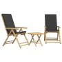 3-teiliges faltbares Bistro-Set aus Bambus mit dunkelgrauen Kissen von vidaXL, Gartensets - Ref: Foro24-3208932, Preis: 243,7...