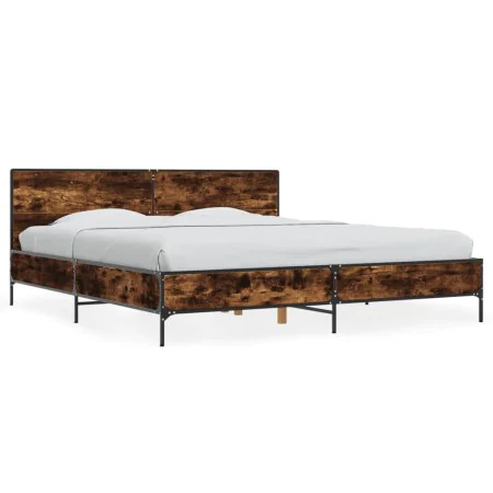 Engineered wood bed frame metal smoked oak 180x200cm by vidaXL, Beds and slatted bases - Ref: Foro24-3280014, Price: 173,93 €...