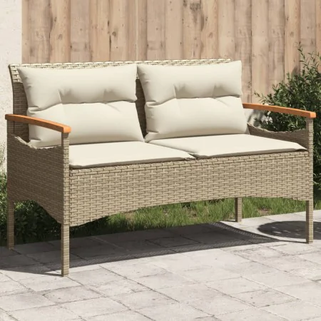 Gartenbank und Kissen aus beigem synthetischem Rattan, 116 x 62,5 x 74 cm von vidaXL, Gartenbänke - Ref: Foro24-368403, Preis...