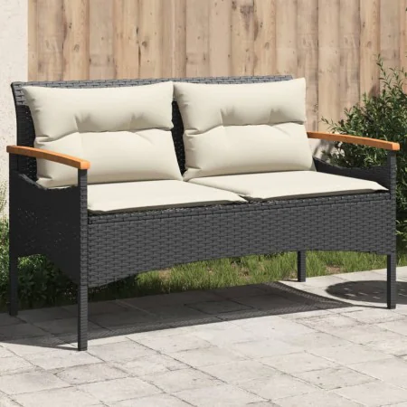 Gartenbank und Kissen aus schwarzem synthetischem Rattan, 116 x 62,5 x 74 cm von vidaXL, Gartenbänke - Ref: Foro24-368401, Pr...