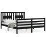 Double bed frame with black solid wood headboard by vidaXL, Beds and slatted bases - Ref: Foro24-3194580, Price: 158,62 €, Di...