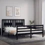 Double bed frame with black solid wood headboard by vidaXL, Beds and slatted bases - Ref: Foro24-3194580, Price: 158,62 €, Di...