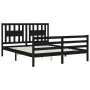 Double bed frame with black solid wood headboard by vidaXL, Beds and slatted bases - Ref: Foro24-3194580, Price: 158,62 €, Di...