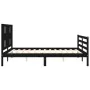 Double bed frame with black solid wood headboard by vidaXL, Beds and slatted bases - Ref: Foro24-3194580, Price: 158,62 €, Di...