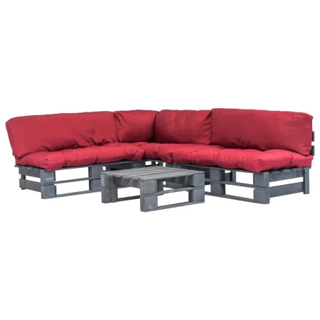 Pallet sofas for garden, 4 pieces, made of wood with red cushions. by , Garden sets - Ref: Foro24-275307, Price: 368,20 €, Di...