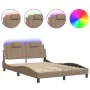 Bed frame with LED lights in synthetic cappuccino leather 140x190 cm by , Beds and slatted bases - Ref: Foro24-3214019, Price...