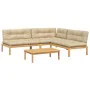 Garden pallet sofa set with 4 acacia wood cushions. by , Outdoor sofas - Ref: Foro24-3209333, Price: 592,37 €, Discount: %