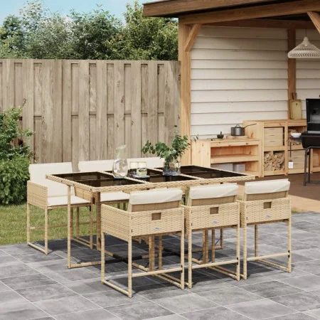 7-teiliges Garten-Esszimmer-Set mit Kissen synthetisches Rattan beige von , Gartensets - Ref: Foro24-3278037, Preis: 549,98 €...