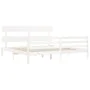 Double bed frame with white solid wood headboard by vidaXL, Beds and slatted bases - Ref: Foro24-3195107, Price: 146,79 €, Di...