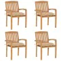 Stackable garden chairs, set of 4, made of teak wood with cushions. by , Garden chairs - Ref: Foro24-3073258, Price: 485,38 €...