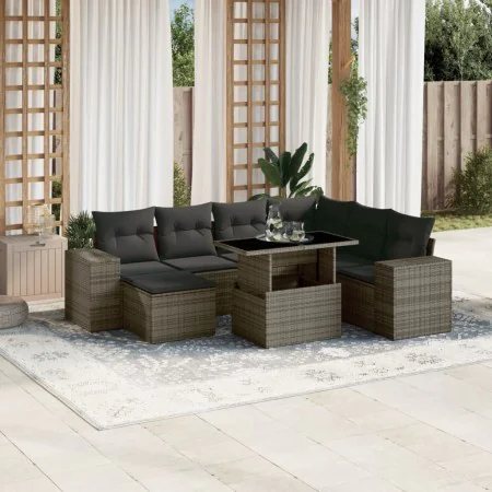 Set of garden sofas and cushions 8 pieces synthetic rattan gray by , Garden sets - Ref: Foro24-3269330, Price: 594,22 €, Disc...