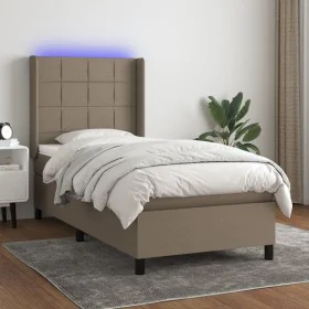 Boxspring-Bett mit Matratze und LED-Lichtern, grauer Taupe-Stoff, 90x190 cm. von , Betten und Lattenroste - Ref: Foro24-31382...