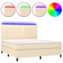 Box spring bed with mattress and LED lights, cream fabric, 180x200 cm. by , Beds and slatted bases - Ref: Foro24-3134898, Pri...