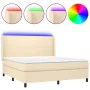 Boxspringbett, Matratze und LED-Lichter in cremefarbenem Stoff, 180x200 cm. von , Betten und Lattenroste - Ref: Foro24-313817...