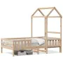 Bed frame with solid pine wood roof structure 90x190 cm by , Beds and slatted bases - Ref: Foro24-3282165, Price: 199,65 €, D...