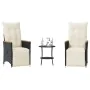 Small table and chairs with 3 black synthetic rattan cushions. by , Garden sets - Ref: Foro24-365678, Price: 285,28 €, Discou...