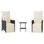 Small table and chairs with 3 black synthetic rattan cushions. by , Garden sets - Ref: Foro24-365678, Price: 285,28 €, Discou...