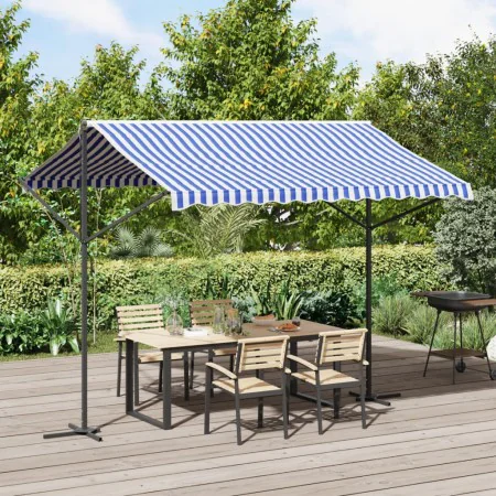 Free-standing awning made of blue and white fabric and steel, 300x300 cm. by , Umbrellas - Ref: Foro24-368931, Price: 266,10 ...