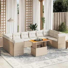 Gartensofa-Set 11-teilig mit beigen Polstern aus synthetischem Rattan von , Gartensets - Ref: Foro24-3271023, Preis: 860,76 €...