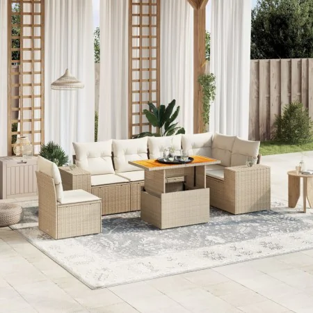 Set of 7-piece garden sofas and beige synthetic rattan cushions by , Garden sets - Ref: Foro24-3272661, Price: 614,80 €, Disc...