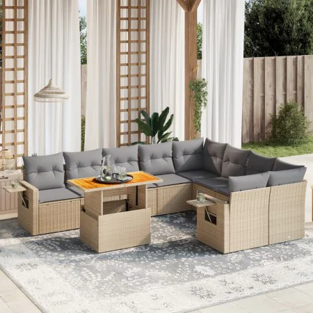 Gartensofa-Set mit 10-teiligen beigen Kissen aus synthetischem Rattan. von , Gartensets - Ref: Foro24-3271913, Preis: 711,32 ...