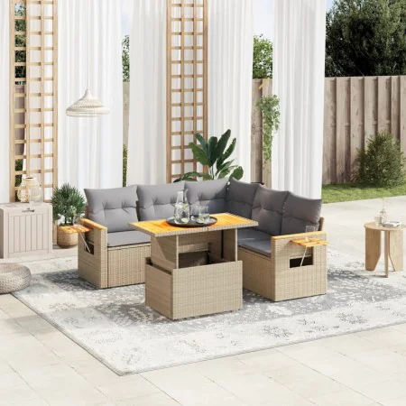 Garden sofa set with 6-piece beige synthetic rattan cushions by , Garden sets - Ref: Foro24-3273516, Price: 492,12 €, Discoun...