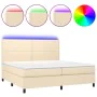 Boxspring-Bett, Matratze und LED-Lichter in cremefarbenem Stoff, 200x200 cm. von , Betten und Lattenroste - Ref: Foro24-31348...