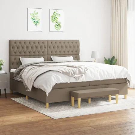 Box spring bed with gray taupe fabric mattress 200x200 cm by , Beds and slatted bases - Ref: Foro24-3137425, Price: 787,60 €,...