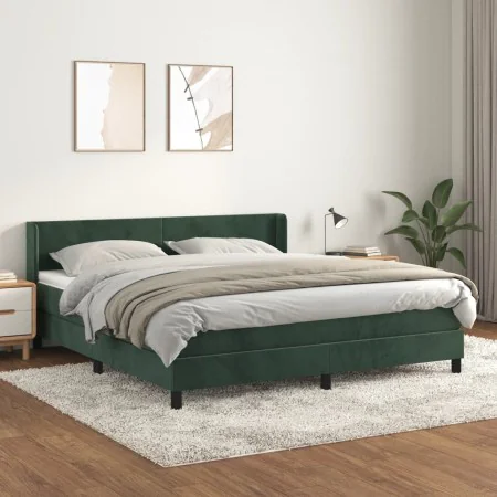 Dark green velvet box spring bed with mattress 160x200 cm by , Beds and slatted bases - Ref: Foro24-3130850, Price: 487,38 €,...