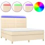 Boxspringbett mit Matratze und LED-Lichtern, cremefarbenes Gewebe, 180x200 cm. von , Betten und Lattenroste - Ref: Foro24-313...