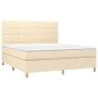 Boxspringbett mit Matratze und LED-Lichtern, cremefarbenes Gewebe, 180x200 cm. von , Betten und Lattenroste - Ref: Foro24-313...