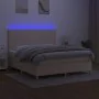 Boxspringbett mit Matratze und LED-Lichtern, cremefarbenes Gewebe, 180x200 cm. von , Betten und Lattenroste - Ref: Foro24-313...