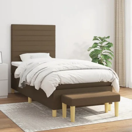 Box spring bed with dark brown fabric mattress 90x200 cm by , Beds and slatted bases - Ref: Foro24-3137208, Price: 410,83 €, ...