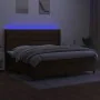 Boxspring-Bett mit LED-Lichtern, dunkelbraunem Stoff, 200x200 cm. von , Betten und Lattenroste - Ref: Foro24-3138584, Preis: ...