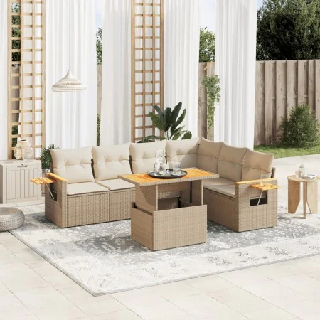 Set of 7-piece garden sofas and beige synthetic rattan cushions by , Garden sets - Ref: Foro24-3273536, Price: 647,86 €, Disc...