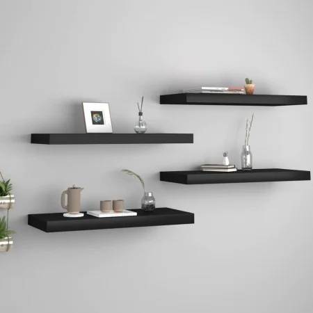 Floating wall shelf 4 pcs MDF black 60x23.5x3.8 cm by vidaXL, Shelves and shelves - Ref: Foro24-323834, Price: 51,18 €, Disco...