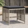 Gartenhocker und Kissen 4 Stück aus hellem grauem PE-Rattan 41x41x36cm. von , Hocker für den Außenbereich - Ref: Foro24-36505...