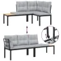 Garden set with 6 pieces: sofas and cushions, made of powder-coated black steel. by , Garden sets - Ref: Foro24-3283658, Pric...