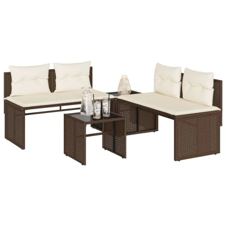 Garden sofa set 4 pieces with brown synthetic rattan cushions by , Garden sets - Ref: Foro24-4003879, Price: 282,83 €, Discou...