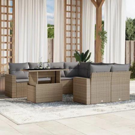 Gartensofa-Set, 9-teilig, mit Kissen, aus synthetischem Rattan in Beige. von , Gartensets - Ref: Foro24-3267169, Preis: 650,5...