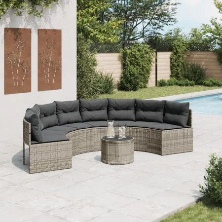 Halbrundes Gartensofa mit Tisch und grauen PE-Rattan-Kissen. von , Outdoor-Sofas - Ref: Foro24-3318527, Preis: 457,05 €, Raba...