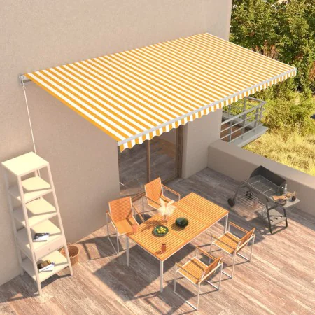 Retractable manual awning in yellow and white, 600x300 cm. by , Awnings - Ref: Foro24-3051225, Price: 486,08 €, Discount: %