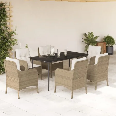 7-piece garden dining set with beige synthetic rattan cushions. by , Garden sets - Ref: Foro24-3211966, Price: 779,71 €, Disc...