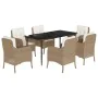 7-piece garden dining set with beige synthetic rattan cushions. by , Garden sets - Ref: Foro24-3211966, Price: 779,71 €, Disc...