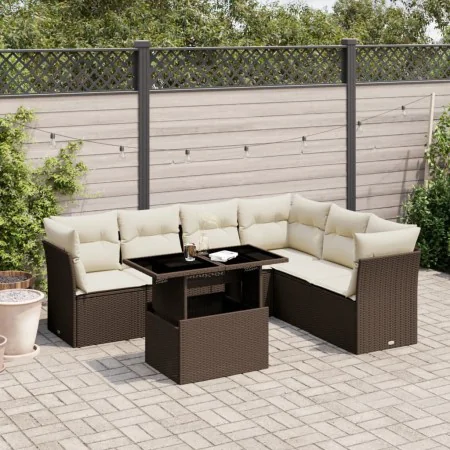 7-teiliges Gartensitzgruppen-Set mit braunen PE-Rattan-Kissen. von , Gartensets - Ref: Foro24-3266613, Preis: 528,27 €, Rabat...