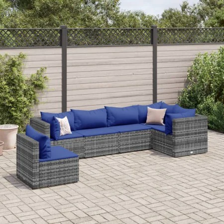 6-piece garden furniture set with gray synthetic rattan cushions by , Garden sets - Ref: Foro24-3308175, Price: 362,52 €, Dis...