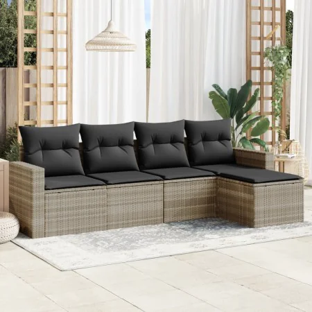 Gartensofa-Set und Kissen, 5-teilig, aus hellem grauem Kunststoff-Rattan. von , Gartensets - Ref: Foro24-3218882, Preis: 361,...